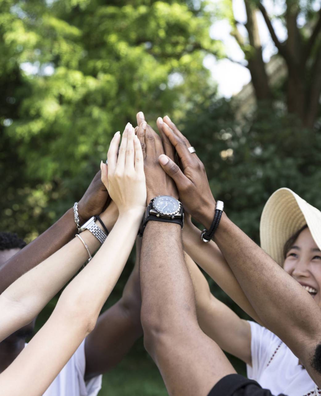 front-view-interracial-friends-cheering